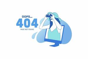 ilustrações mulher usando conexões de internet com aparência binocular para oops 404 error design concept landing page vetor