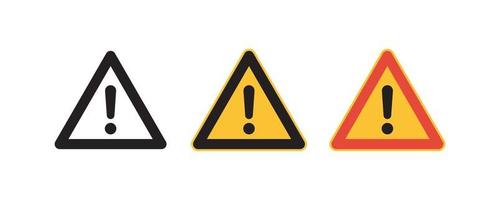 sinais de aviso de cautela e símbolo de atenção exclamação sinais de perigo ilustração vetorial plana. vetor
