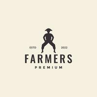 agricultor hipster isolado com design de logotipo de chapéu vetor