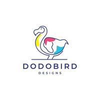 design de logotipo abstrato de arte de linhas de pássaro dodô vetor