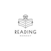 macaco lendo design de logotipo de livro vetor