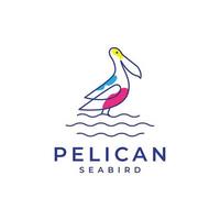 linhas de arte abstrata pelicano com design de logotipo de água vetor