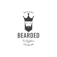 homem barbudo com logotipo de distintivo vintage de coroa vetor