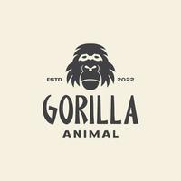 design de logotipo de gorila antigo rosto hipster vintage vetor