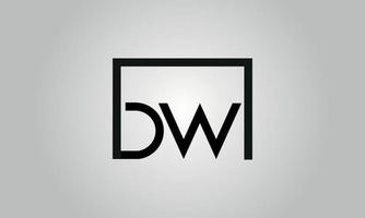 design de logotipo de letra dw. dw logotipo com forma quadrada em cores pretas modelo de vetor livre.