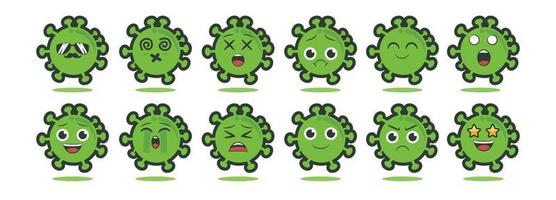 vetor de vírus com conjunto de 12 emoticons