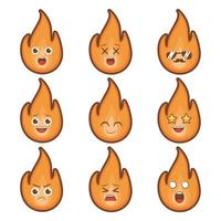 uma coleção de nove emoticons de fogo fofos vetor