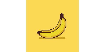 arte de pixel de personagem de banana no fundo do banner amarelo vetor