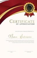certificado de modelo de agradecimento com cor vermelha e dourada vetor