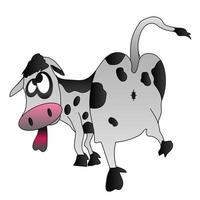 vaca engraçada dos desenhos animados em pé sobre fundo branco, mostrando ilustração vetorial de língua vetor