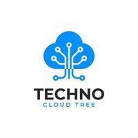 logotipo de tecnologia de nuvem de árvore azul vetor