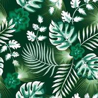 projeto abstrato verão tropical monstera samambaia deixa padrão sem emenda com folhagem de plantas de flor frangipani abstrata brilhante em fundo escuro. textura na moda. estampa da selva. decoração da natureza. outono vetor