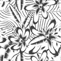 fundo sem costura natureza vintage com folhas de plantas tropicais e flores abstratas sobre fundo branco. desenho vetorial. estampa da selva. fundo floral. trópico exótico. tema de verão. outono. cair vetor