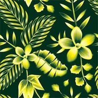 natureza verde monocromática com flor de banana abstrata e flor de frangipani fundo vetor padrão decorativo sem emenda. folhas de plantas tropicais. papel de parede da selva. fundo floral. verão exótico