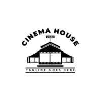 casa de cinema com tira de filme para cinema ou logotipo de estúdio de vídeo vetor