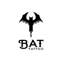 logotipo da máquina de tatuagem de morcego, logotipo do tatuador com design vetorial de símbolo de morcego vetor