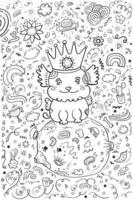 cão na arte do doodle do espaço da coroa vetor