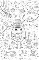 monstro com arte de doodle de doces e cachorro vetor