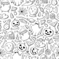 padrão sem emenda de halloween com rabiscos desenhados à mão para colorir, papel de embrulho, papel de parede, fundos, estampas têxteis, scrapbooking, sublimação, etc. eps 10 vetor