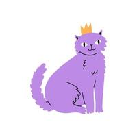 gato com uma coroa de aniversário. mão desenhada ilustração vetorial infantil. vetor