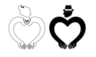 ícone de um homem e uma mulher em forma de coração vetor