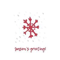 cartão festivo de natal e ano novo desenhado à mão com floco de neve de símbolos de férias e inscrição de saudação caligráfica vetor