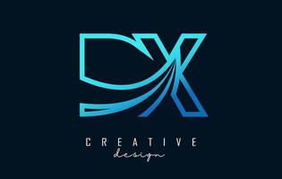 delinear letras azuis dx dx logotipo com linhas principais e design de conceito de estrada. letras com desenho geométrico. vetor