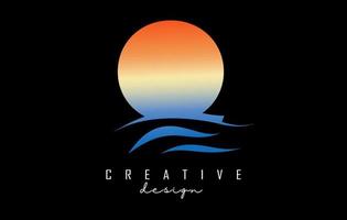 logotipo de letra q efeito pôr do sol com linhas de ondas. carta com ondas geométricas e design por do sol. vetor