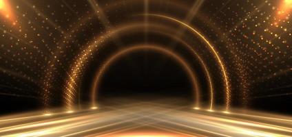 círculo de palco dourado elegante brilhando com brilho de efeito de iluminação em fundo preto. modelo de design de prêmio premium. vetor