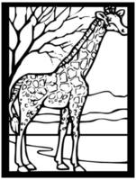 esboço de uma girafa em um fundo preto e branco em um quadro para quadrinhos ou colorir. vetor