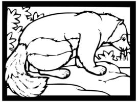 esboço de uma raposa em um fundo preto e branco em um quadro para quadrinhos ou colorir. vetor