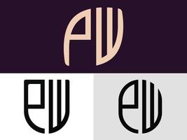letras iniciais criativas pacote de designs de logotipo pw. vetor