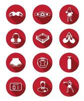 conjunto de ícones de boxe plano moderno com fundo vermelho vetor
