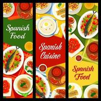 bandeiras de vetor de pratos de restaurante de cozinha espanhola