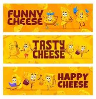banners de personagens de queijo gouda ou maasdam dos desenhos animados vetor