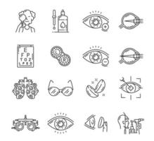 ícones de optometria, cirurgia a laser e oftalmologia vetor