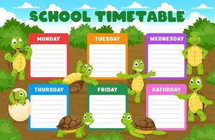 cronograma de educação com tartarugas de desenho animado vetor