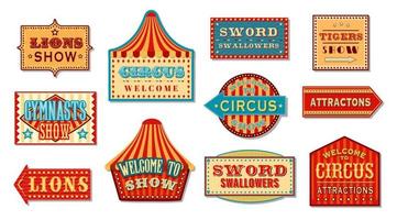 sinais de circo, placas de carnaval para bilheteria vetor