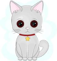 ilustração de um gato cinza fofo com uma estrela em uma fita vermelha vetor