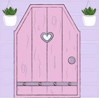 porta de casa rosa de madeira dos desenhos animados vetor