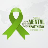 dia mundial da saúde mental 10 de outubro com uma fita verde e ilustração de mapas em fundo isolado vetor