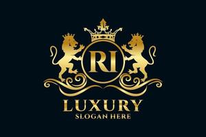 modelo de logotipo de luxo real de leão inicial ri em arte vetorial para projetos de marca luxuosos e outras ilustrações vetoriais. vetor