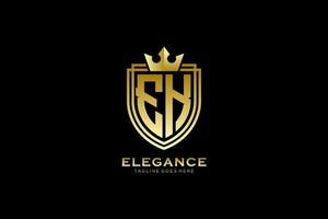 logotipo de monograma de luxo elegante inicial ek ou modelo de crachá com pergaminhos e coroa real - perfeito para projetos de marca luxuosos vetor