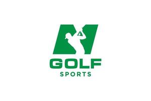 logotipo de ícone de letra do alfabeto m para modelo de vetor de design de logotipo de golfe, rótulo vetorial de golfe, logotipo do campeonato de golfe, ilustração, ícone criativo, conceito de design
