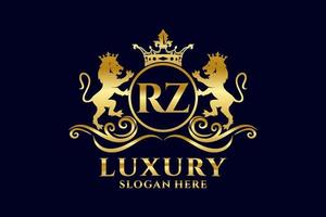 modelo de logotipo de luxo real inicial de rz carta leão em arte vetorial para projetos de marca luxuosos e outras ilustrações vetoriais. vetor