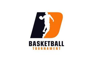 letra d com design de logotipo de basquete. elementos de modelo de design vetorial para equipe esportiva ou identidade corporativa. vetor