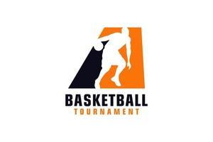 letra a com design de logotipo de basquete. elementos de modelo de design vetorial para equipe esportiva ou identidade corporativa. vetor
