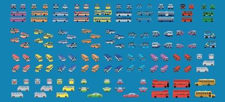 conjunto de ônibus, van, táxi, ônibus escolar 3d e isolamento. ilustração vetorial eps10 vetor