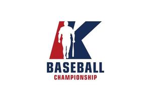 letra k com design de logotipo de beisebol. elementos de modelo de design vetorial para equipe esportiva ou identidade corporativa. vetor