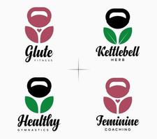 kettlebell fitness ginásio mulher estúdio atividade saudável corpo magro design de logotipo de treinamento vetor